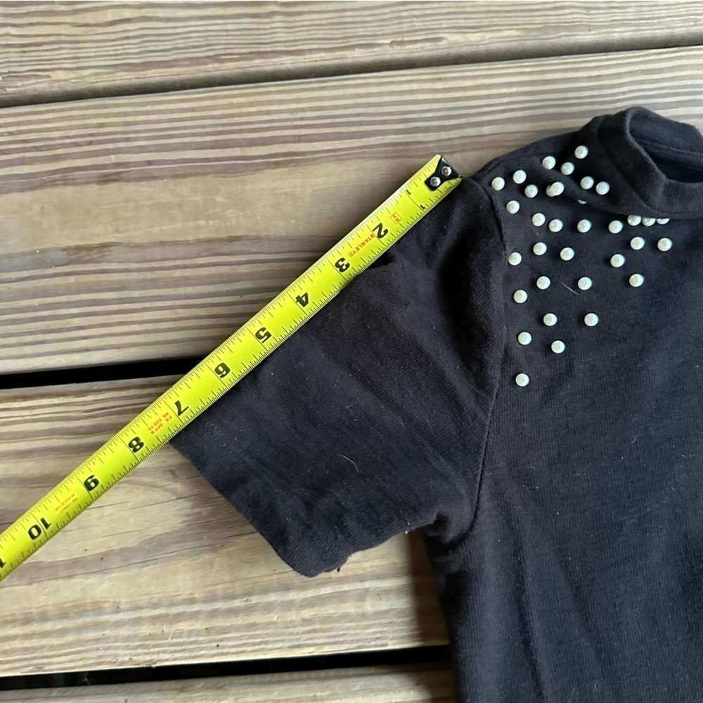 Zara Trafaluc Black Jersey Style‎ T-Shirt Small Dress White Beads Small Mini - Picture 11 of 11